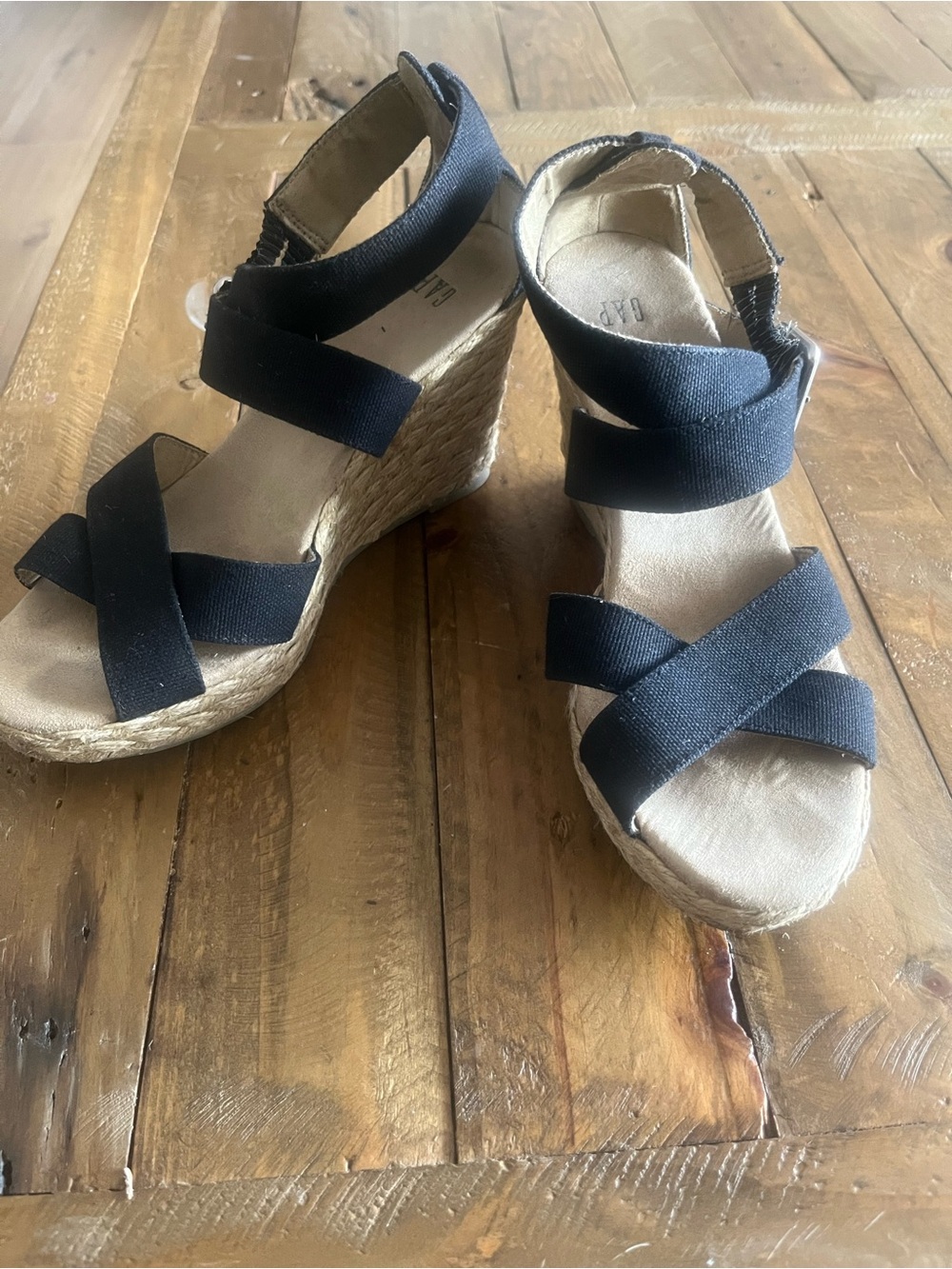 GAP Black Crisscross Espadrille Wedge Sandals - Nautical Summer Style US 7